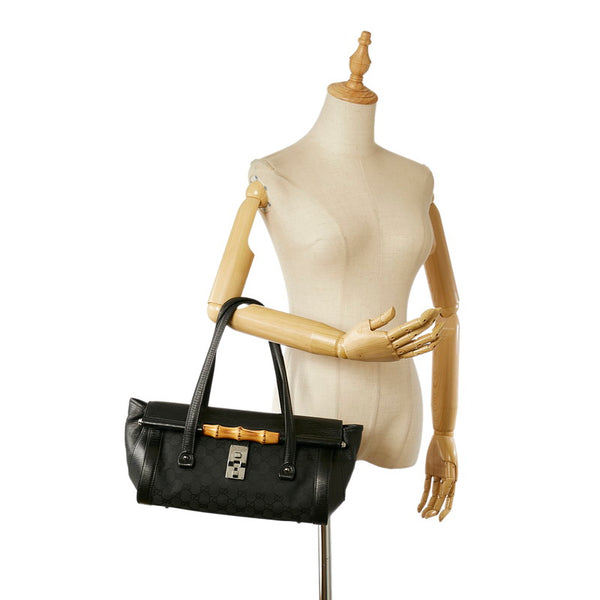 グッチ GGキャンバス バンブー 111713 ブラック キャンバス レザー ハンドバッグ レディース GUCCI 【中古】