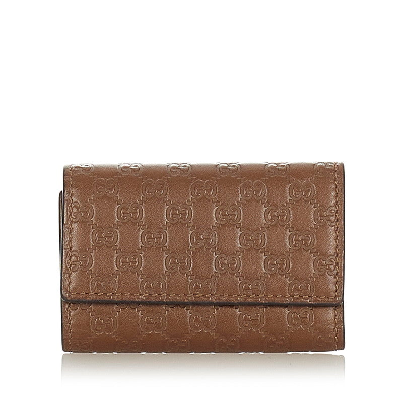 グッチ マイクログッチ シマ キーケース 150402 ブラウン レザー レディース GUCCI 【中古】