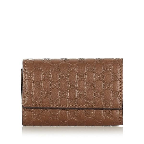 グッチ マイクログッチ シマ キーケース 150402 ブラウン レザー レディース GUCCI 【中古】