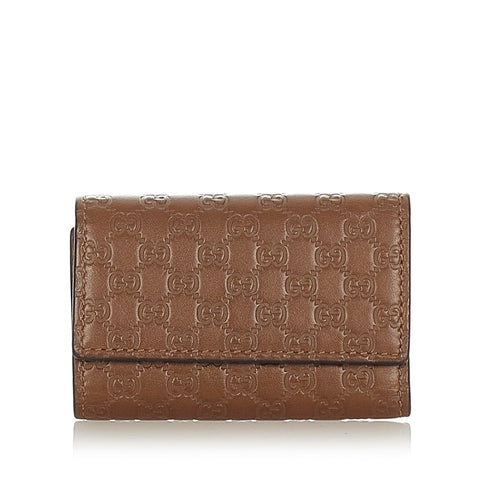 グッチ マイクログッチ シマ キーケース 150402 ブラウン レザー レディース GUCCI 【中古】