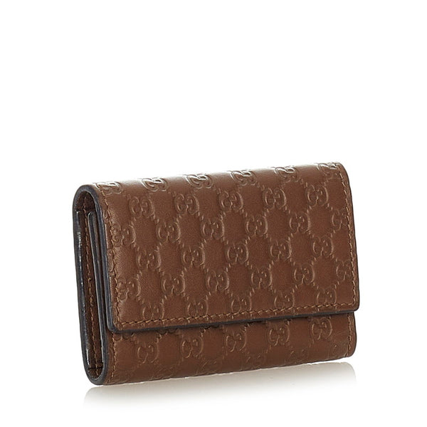 グッチ マイクログッチ シマ キーケース 150402 ブラウン レザー レディース GUCCI 【中古】