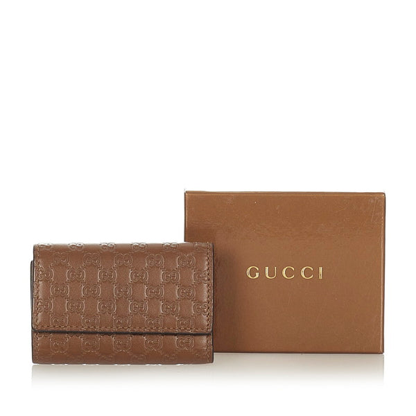 グッチ マイクログッチ シマ キーケース 150402 ブラウン レザー レディース GUCCI 【中古】