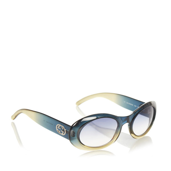 グッチ ダブルG グリーン イエロー プラスチック サングラス レディース GUCCI 【中古】