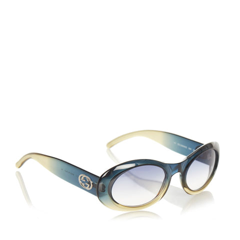 グッチ ダブルG グリーン イエロー プラスチック サングラス レディース GUCCI 【中古】