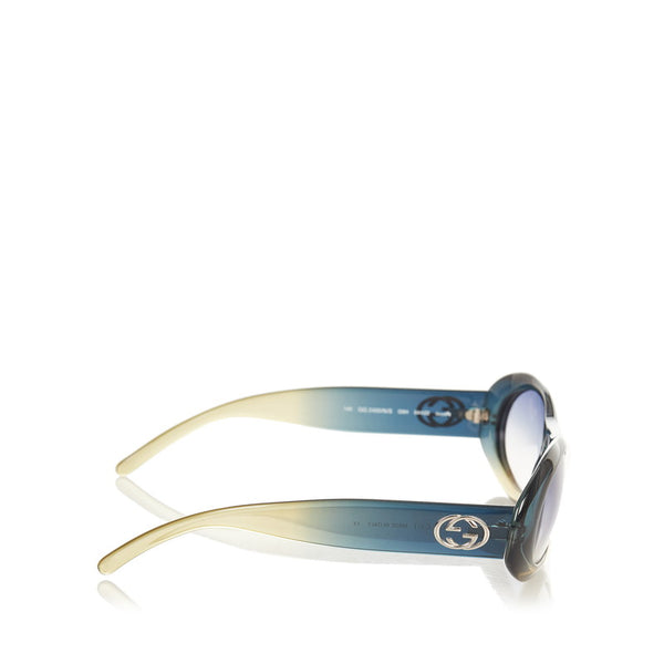 グッチ ダブルG グリーン イエロー プラスチック サングラス レディース GUCCI 【中古】