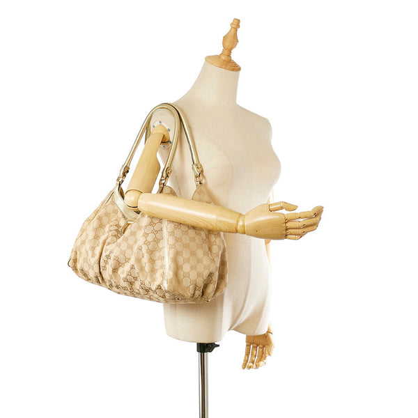 グッチ GGキャンバス 189835 ベージュ ゴールド キャンバス レザー ハンドバッグ ショルダーバッグ 2WAY レディース GUCCI 【中古】