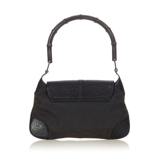 グッチ バンブー 001 4096 1705 ブラック キャンバス レザー ショルダーバッグ レディース GUCCI 【中古】