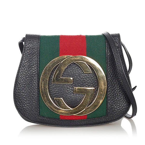 グッチ シェリー 131447 ブラック マルチカラー レザー コットン ショルダーバッグ レディース GUCCI 【中古】