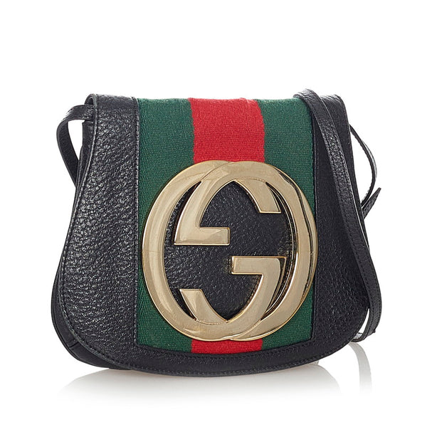 グッチ シェリー 131447 ブラック マルチカラー レザー コットン ショルダーバッグ レディース GUCCI 【中古】