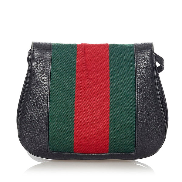 グッチ シェリー 131447 ブラック マルチカラー レザー コットン ショルダーバッグ レディース GUCCI 【中古】