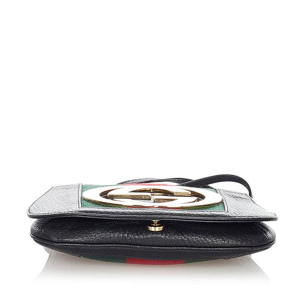 グッチ シェリー 131447 ブラック マルチカラー レザー コットン ショルダーバッグ レディース GUCCI 【中古】