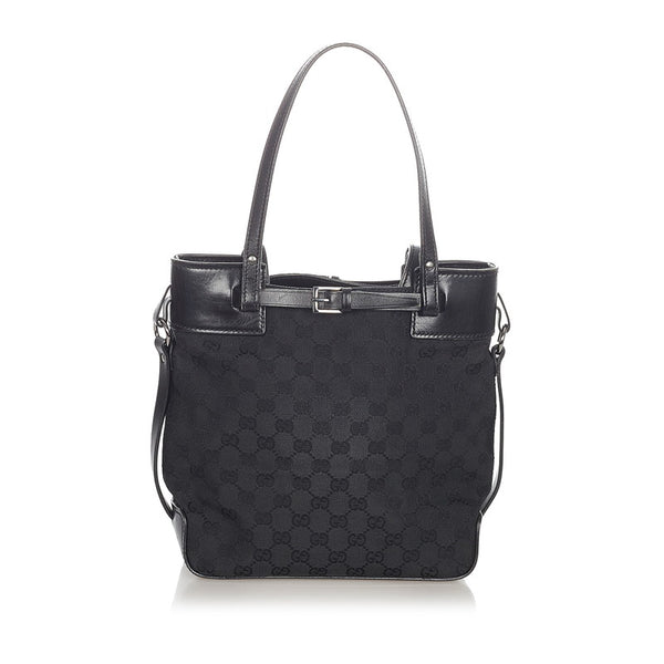 グッチ GGキャンバス ブラック キャンバス レザー トートバッグ レディース GUCCI 【中古】