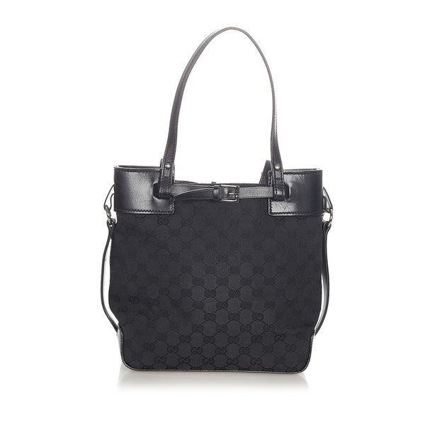 グッチ GGキャンバス ブラック キャンバス レザー トートバッグ レディース GUCCI 【中古】