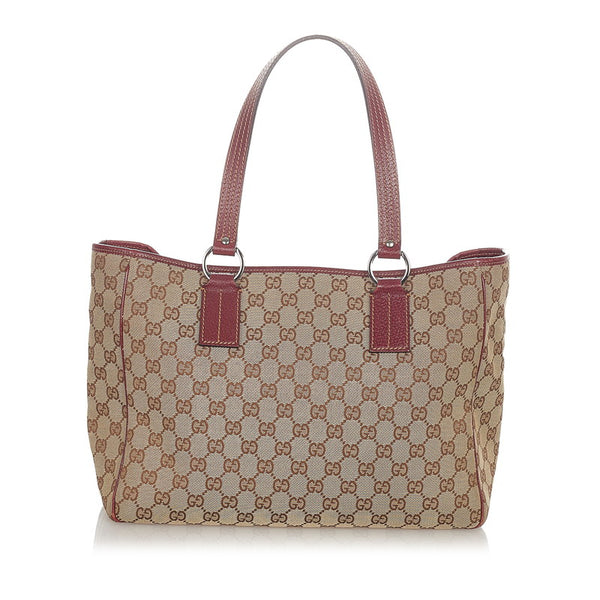 グッチ GGキャンバス ベージュ レッド キャンバス レザー トートバッグ レディース GUCCI 【中古】