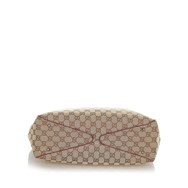 グッチ GGキャンバス ベージュ レッド キャンバス レザー トートバッグ レディース GUCCI 【中古】