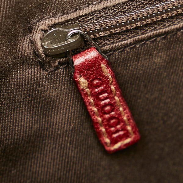 グッチ GGキャンバス ベージュ レッド キャンバス レザー トートバッグ レディース GUCCI 【中古】