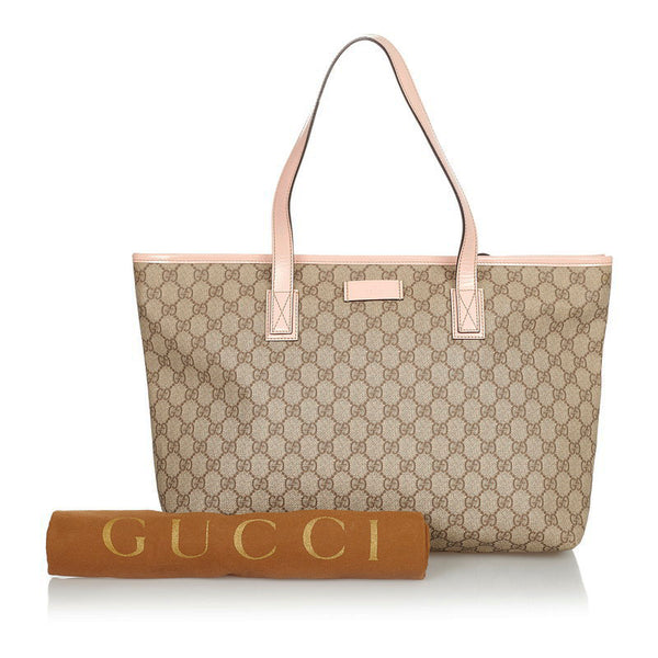 グッチ GGスプリーム 211137 ベージュ ピンク PVC レザー トートバッグ レディース GUCCI 【中古】