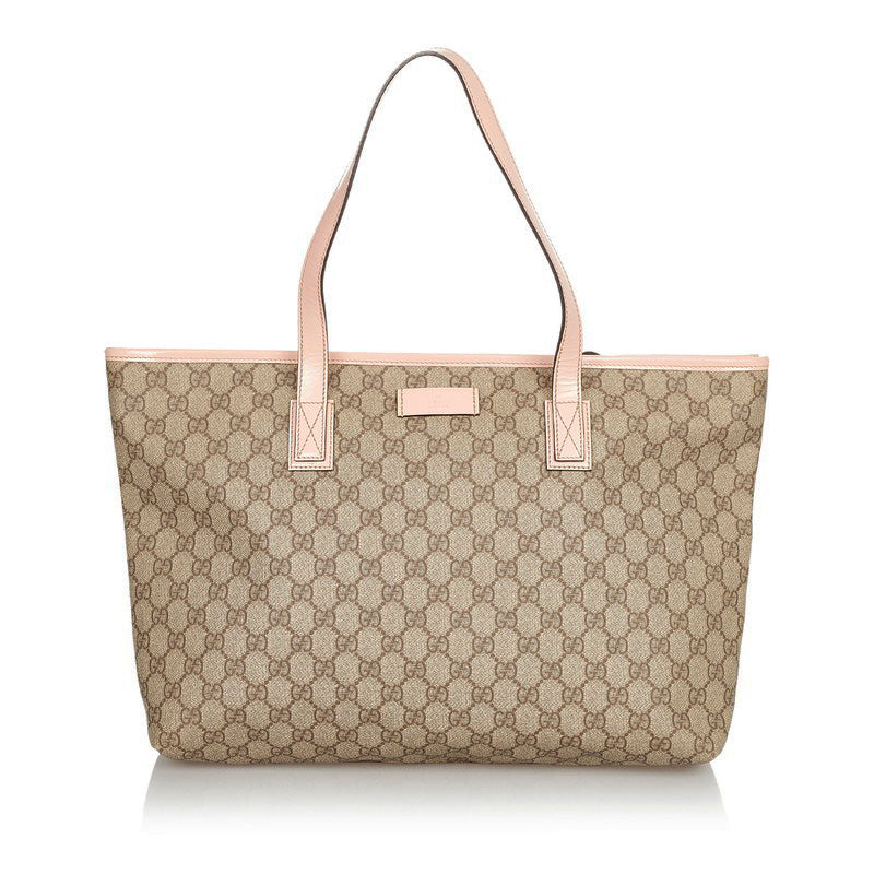 グッチ GGスプリーム 211137 ベージュ ピンク PVC レザー トートバッグ レディース GUCCI 【中古】