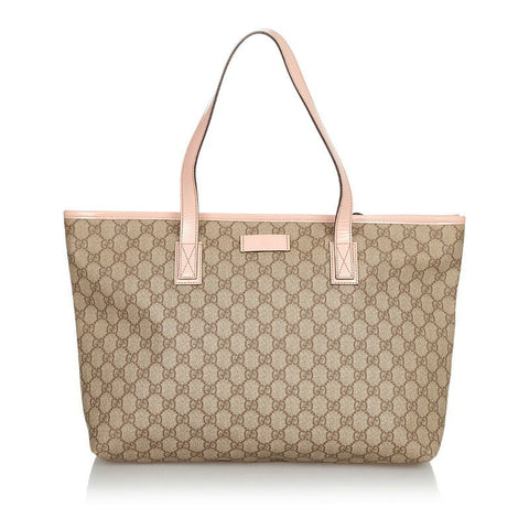 グッチ GGスプリーム 211137 ベージュ ピンク PVC レザー トートバッグ レディース GUCCI 【中古】
