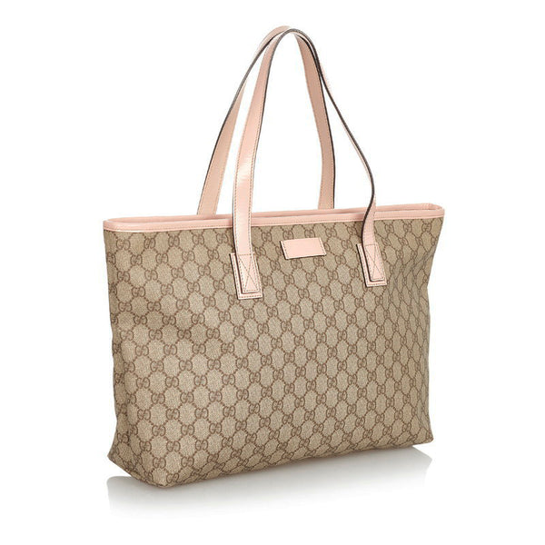 グッチ GGスプリーム 211137 ベージュ ピンク PVC レザー トートバッグ レディース GUCCI 【中古】