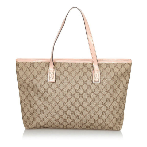 グッチ GGスプリーム 211137 ベージュ ピンク PVC レザー トートバッグ レディース GUCCI 【中古】