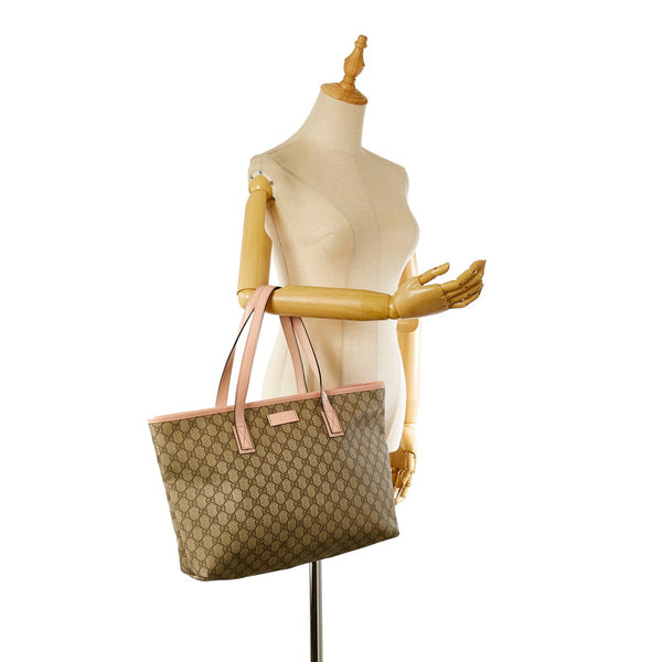グッチ GGスプリーム 211137 ベージュ ピンク PVC レザー トートバッグ レディース GUCCI 【中古】