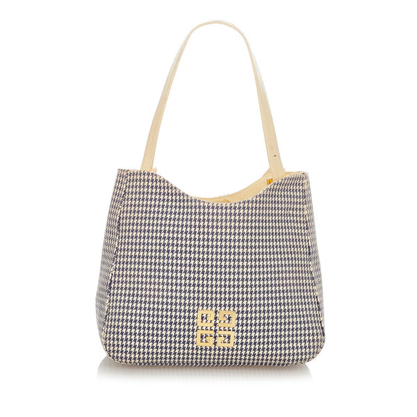 ジバンシー 千鳥格子 ホワイト ブルー キャンバス レザー トートバッグ レディース Givenchy 【中古】