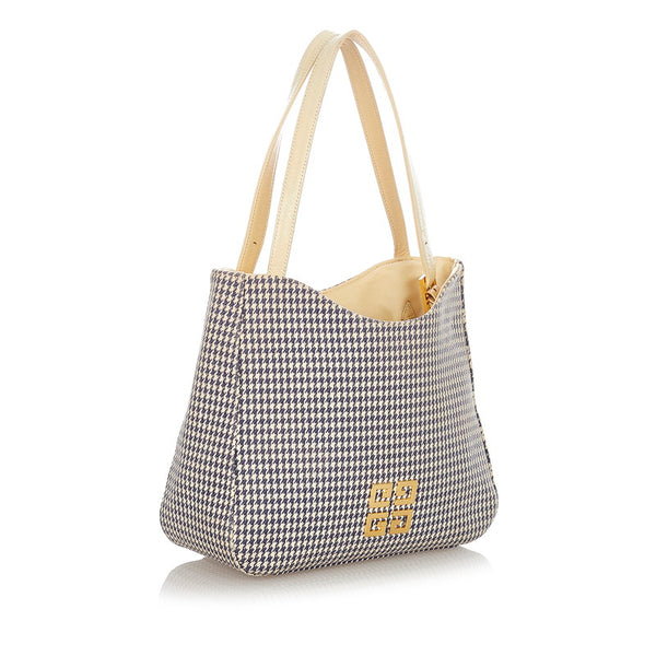 ジバンシー 千鳥格子 ホワイト ブルー キャンバス レザー トートバッグ レディース Givenchy 【中古】