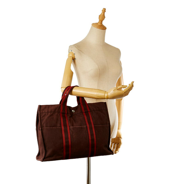 エルメス フールトゥカバス レッド ワインレッド キャンバス ハンドバッグ レディース HERMES 【中古】