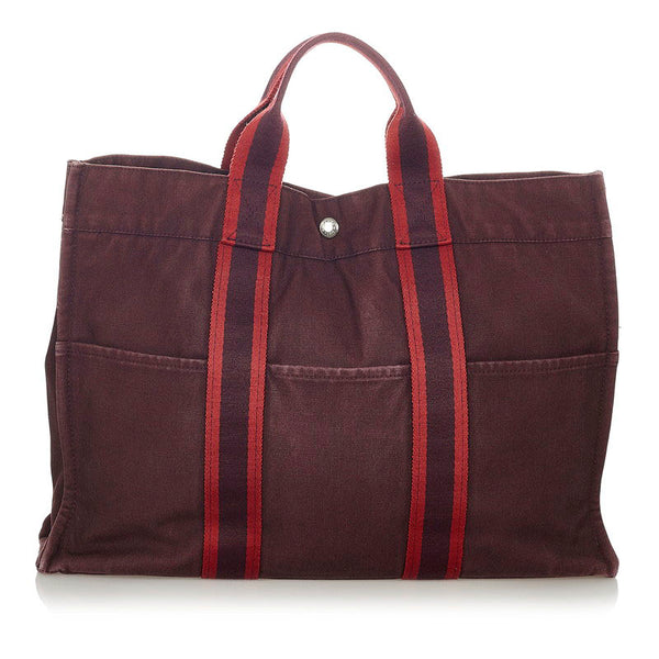 エルメス フールトゥカバス レッド ワインレッド キャンバス ハンドバッグ レディース HERMES 【中古】