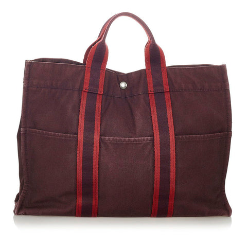 エルメス フールトゥカバス レッド ワインレッド キャンバス ハンドバッグ レディース HERMES 【中古】