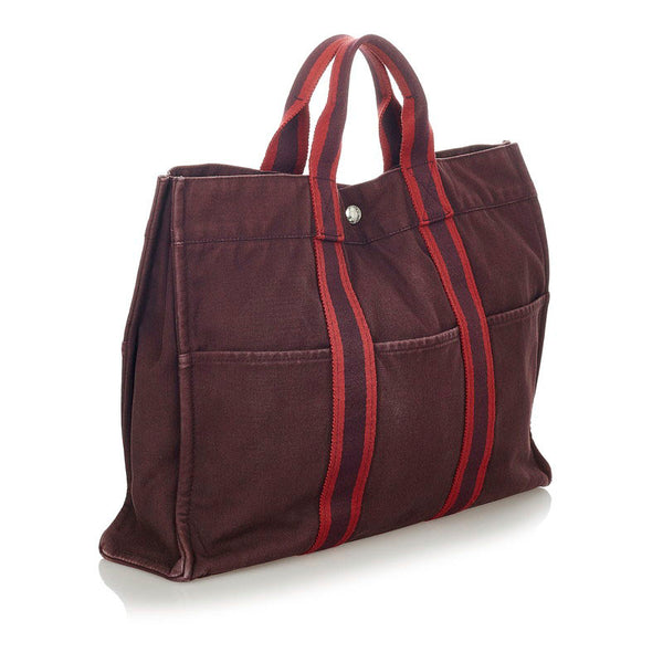 エルメス フールトゥカバス レッド ワインレッド キャンバス ハンドバッグ レディース HERMES 【中古】