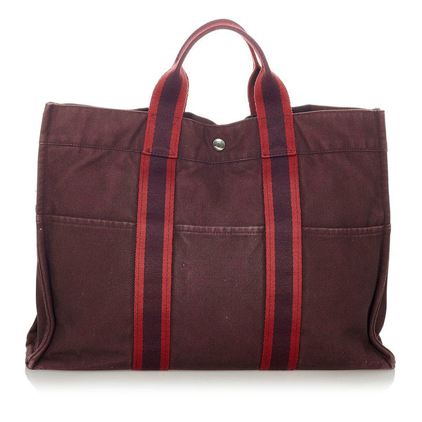 エルメス フールトゥカバス レッド ワインレッド キャンバス ハンドバッグ レディース HERMES 【中古】