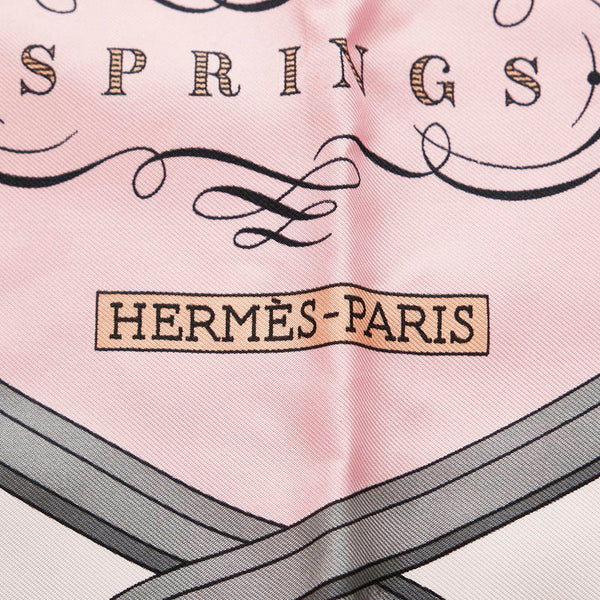 エルメス カレ90 SPRINGS プリンセス スプリングス馬車 ピンク シルク スカーフ レディース HERMES 【中古】