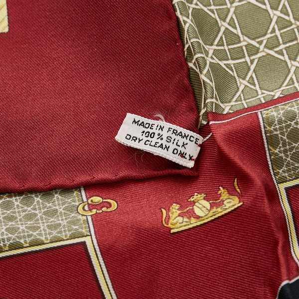 エルメス カレ90 LA PERRIERE ボルドー ホワイト シルク スカーフ レディース HERMES 【中古】