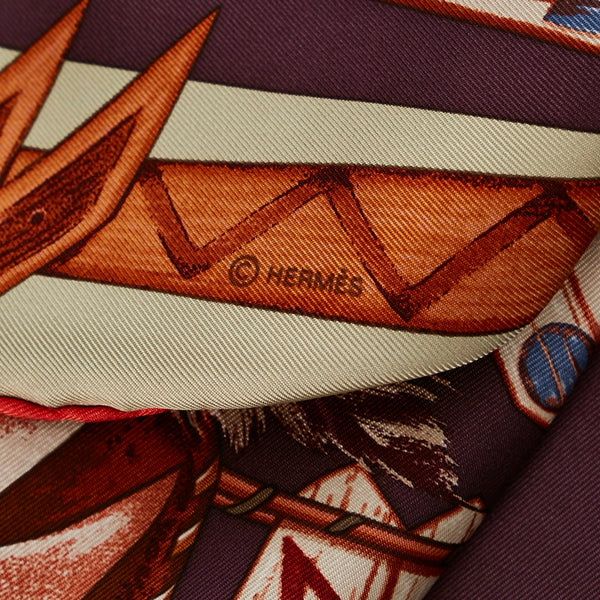 エルメス カレ90 インディアン ブラウン パープル シルク スカーフ レディース HERMES 【中古】