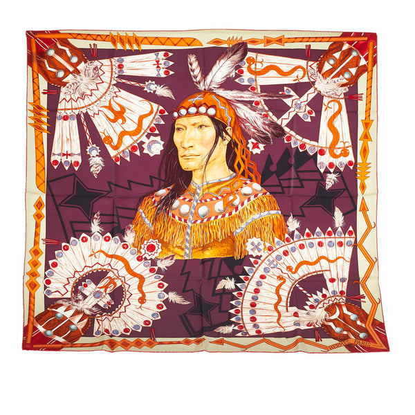 エルメス カレ90 インディアン ブラウン パープル シルク スカーフ レディース HERMES 【中古】