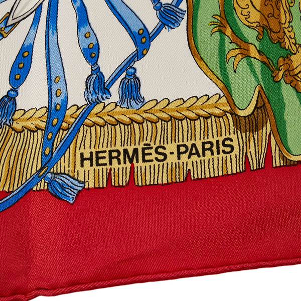 エルメス カレ90 CAPARACON 馬飾り 像 レツド ホワイト シルク スカーフ レディース HERMES 【中古】