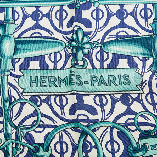 エルメス カレ スカーフ ブルー グリーン シルク レディース HERMES 【中古】