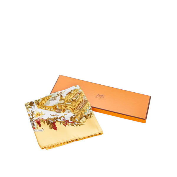 エルメス カレ イエロー シルク スカーフ レディース HERMES 【中古】