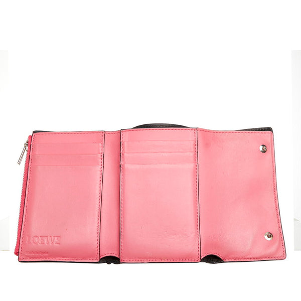 ロエベ リピートアナグラム ピンクパープル レザー 三つ折り財布 レディース LOEWE 【中古】