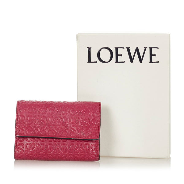 ロエベ リピートアナグラム ピンクパープル レザー 三つ折り財布 レディース LOEWE 【中古】