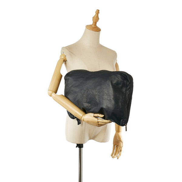 ロエベ ポーチ ネイビー レザー ナイロン レディース LOEWE 【中古】