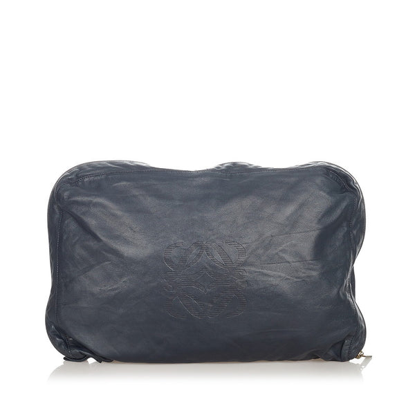 ロエベ ポーチ ネイビー レザー ナイロン レディース LOEWE 【中古】