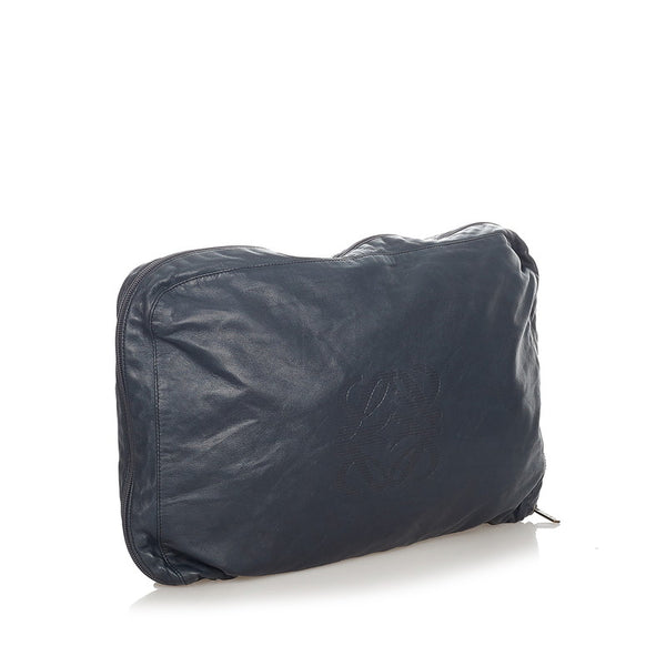 ロエベ ポーチ ネイビー レザー ナイロン レディース LOEWE 【中古】