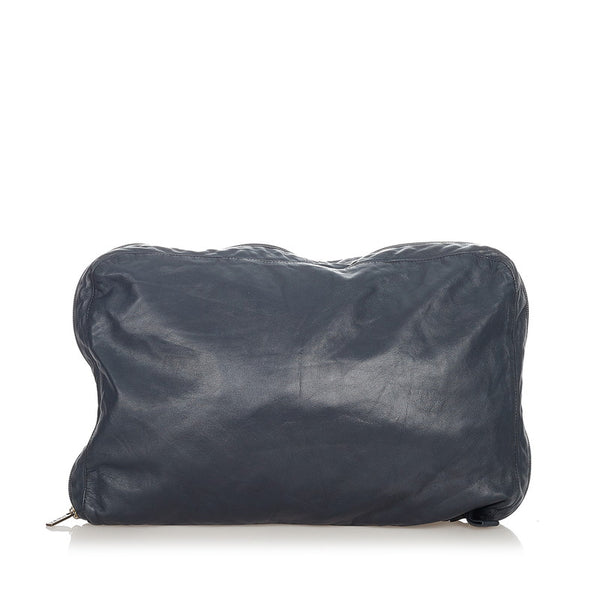 ロエベ ポーチ ネイビー レザー ナイロン レディース LOEWE 【中古】