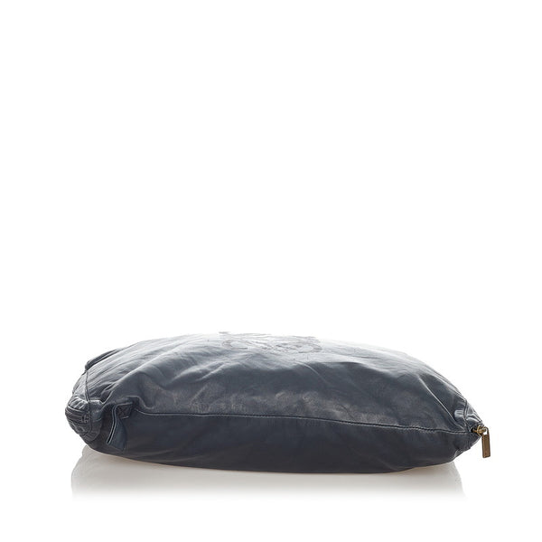 ロエベ ポーチ ネイビー レザー ナイロン レディース LOEWE 【中古】