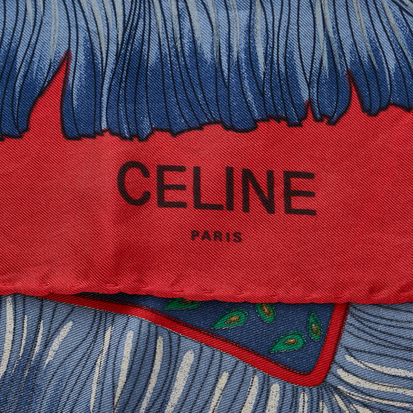 セリーヌ ネイビー レッド シルク スカーフ レディース CELINE 【中古】