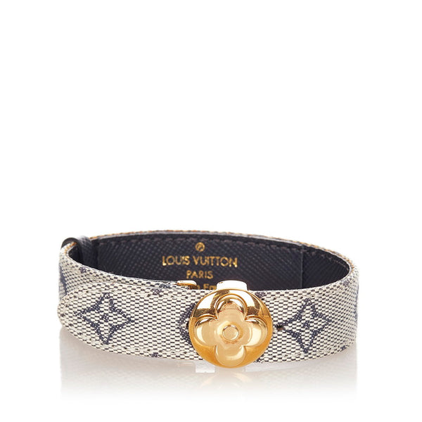 ルイ ヴィトン M64540 ブルー ベージュ レザー モノグラムミニ グッドラックブレス バングル レディース LOUIS VUITTON 【中古】