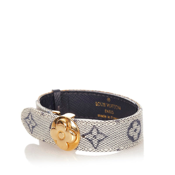 ルイ ヴィトン M64540 ブルー ベージュ レザー モノグラムミニ グッドラックブレス バングル レディース LOUIS VUITTON 【中古】